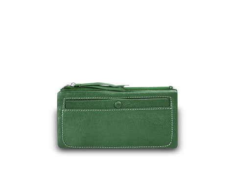 Karen Long Wallet w/ Buttoned Pocket Dark Green