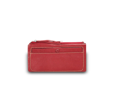 Karen Long Wallet w/ Buttoned Pocket Burgundy