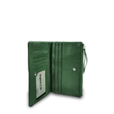 Karen Long Wallet w/ Buttoned Pocket Dark Green